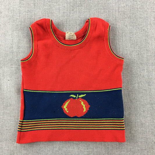 Vintage 90s Marquise Baby Knit Vest Size 1 (12 - 18 Months) Red Apple Jumper