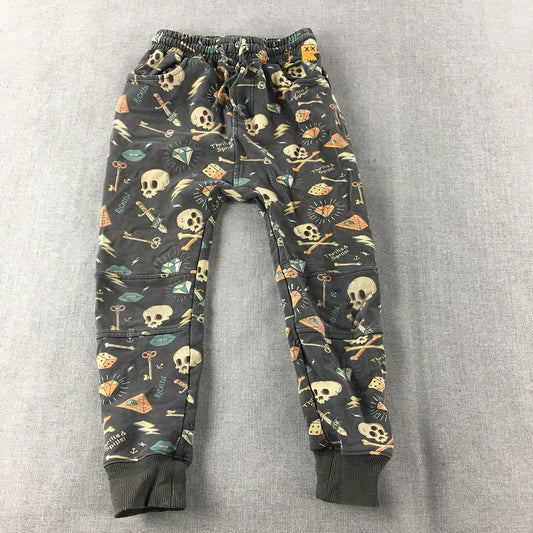 Rock Your Kid Boys Jogger Pants Size 6 Black Skull Crossbones Pattern Tracksuit