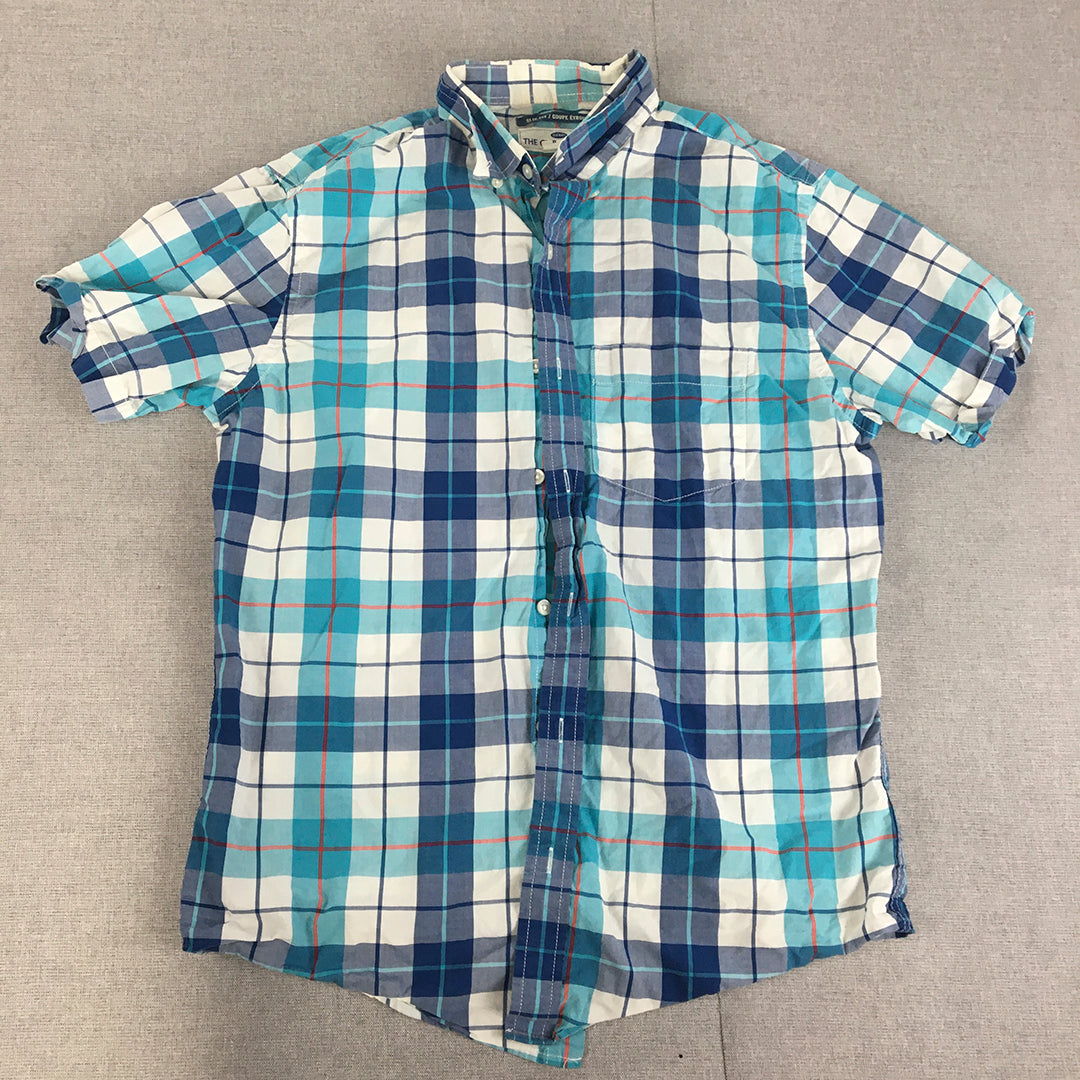 Old Navy Mens Shirt Size M Slim Fit Blue White Checkered Button-Up Collared