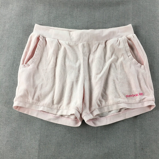 Vintage Reebok Womens Shorts Size 26 Pink Towl Fleece Logo Pockets