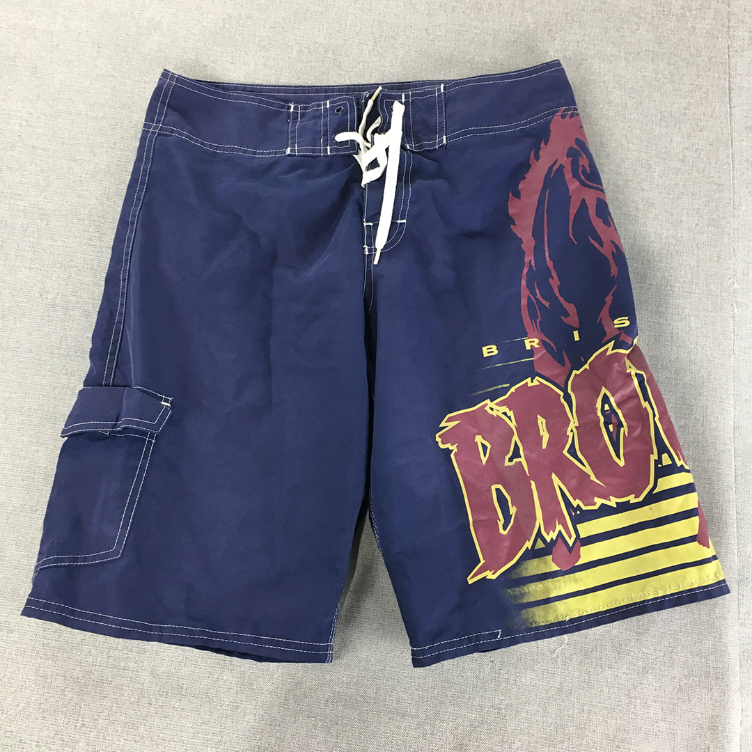 Brisbane Broncos Kids Boys Board Shorts Size 14 Yrs Blue NRL Surf Swim Boardies