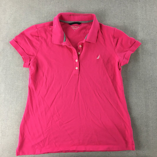 Nautica Womens Polo Shirt Size L Hot Pink Collared Logo Rugby