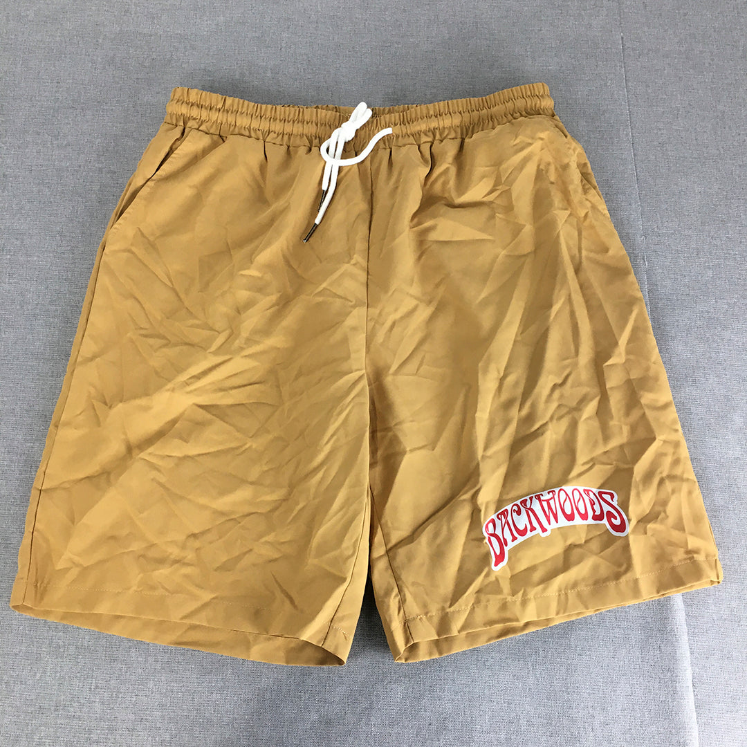 Backwoods Mens Shorts Size L Brown Logo Rolling Papers Drawstring Elastic Waist