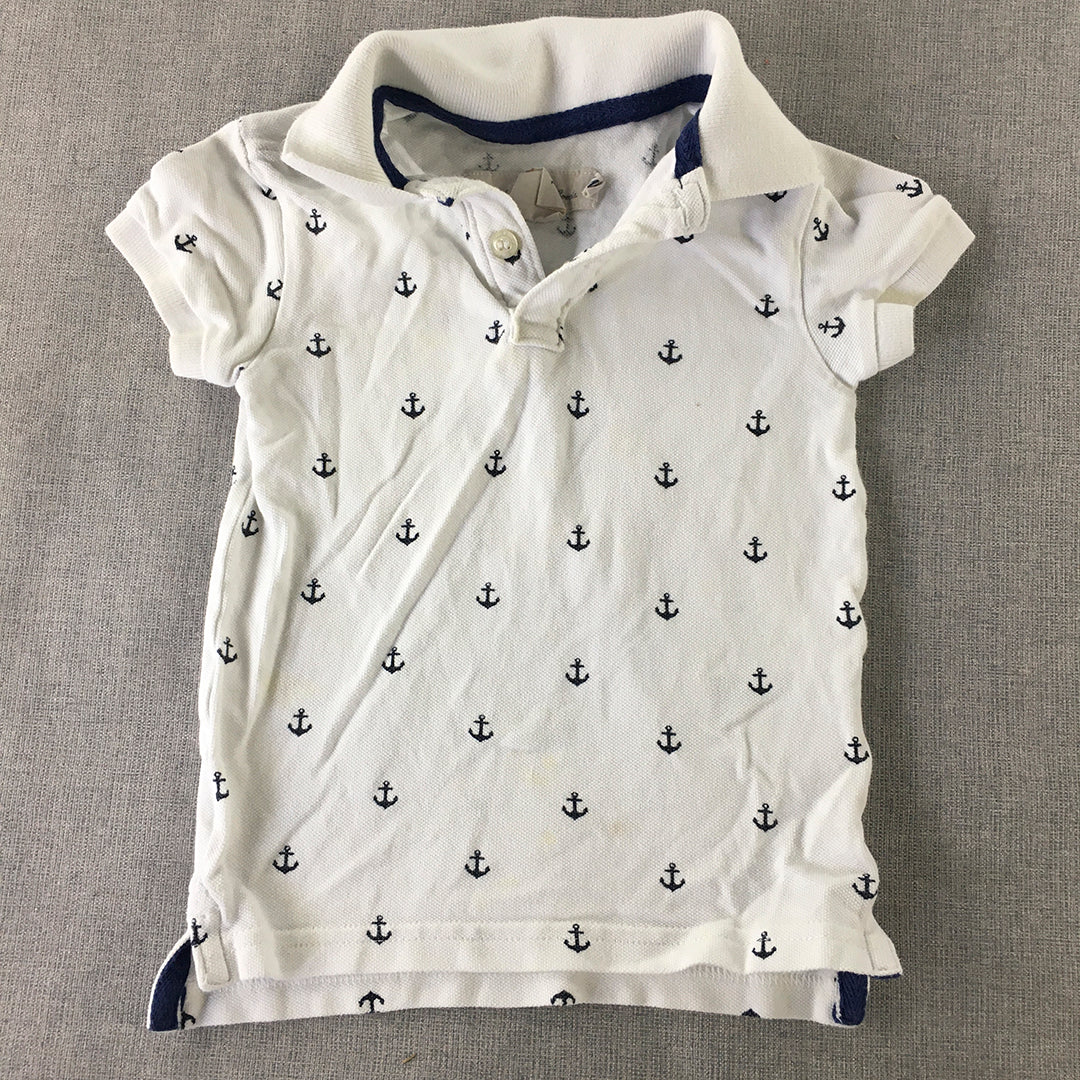 H&M Baby Boys Polo Shirt Size 2 Toddler White Anchor Pattern Rugby