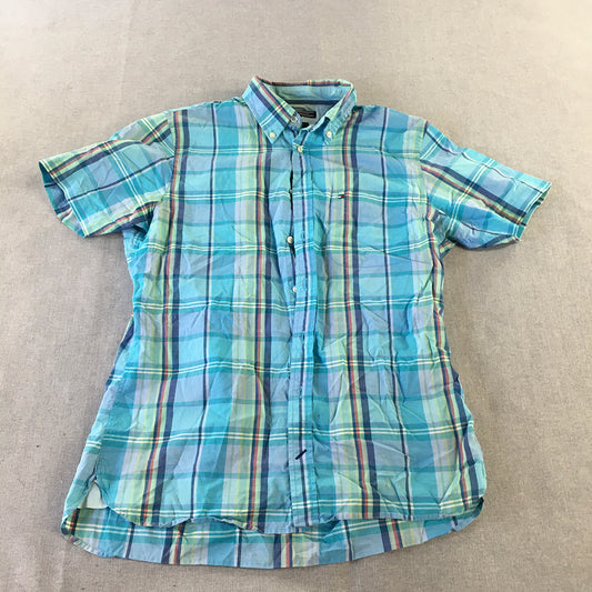 Tommy Hilfiger Mens Shirt Size S Blue Checkered Button-Up Short Sleeve