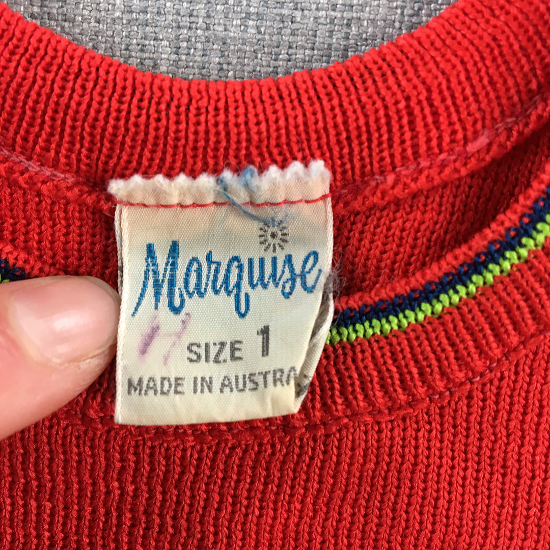 Vintage 90s Marquise Baby Knit Vest Size 1 (12 - 18 Months) Red Apple Jumper