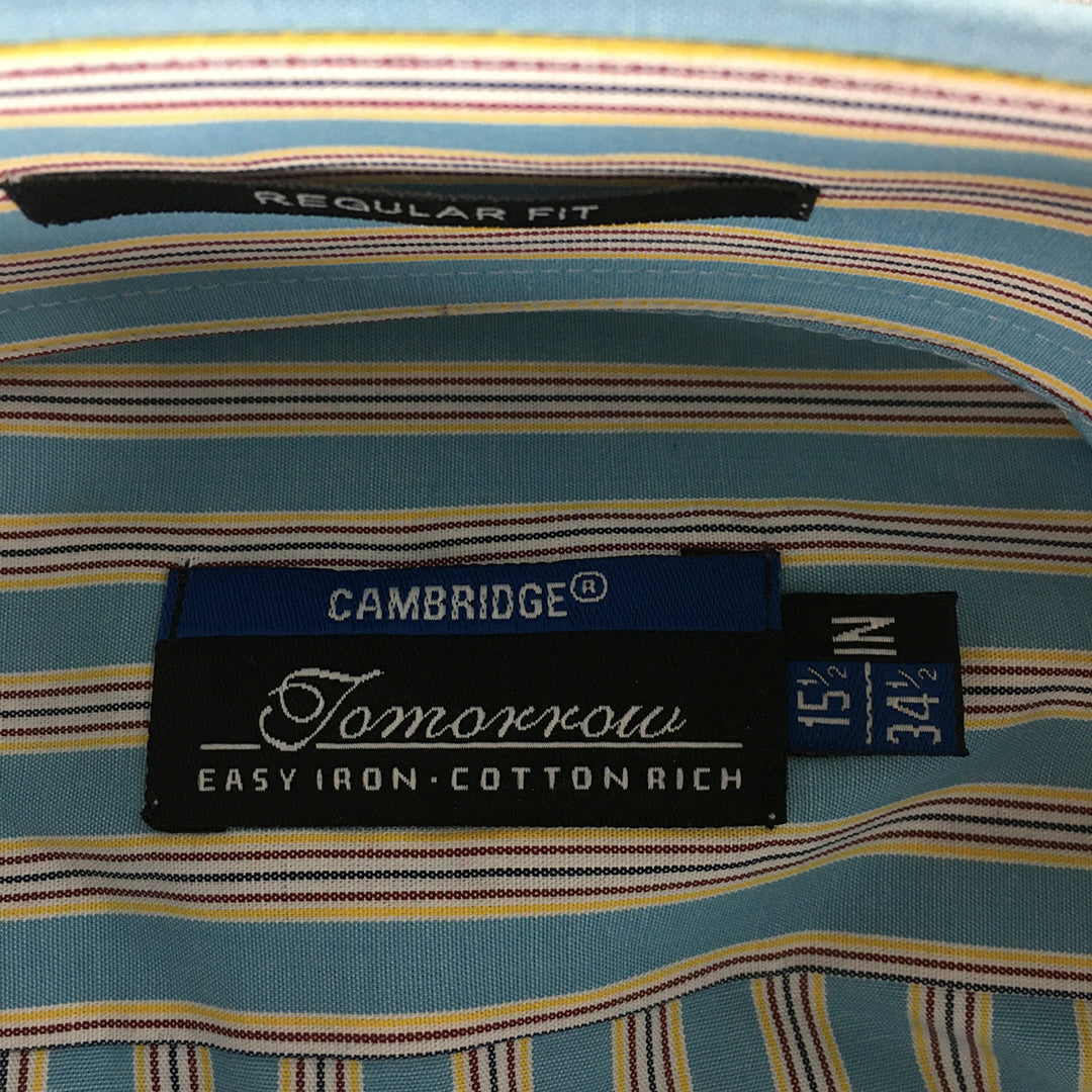 NEW Cambridge Mens Shirt Size S Blue Yellow Striped Button-Up Collared