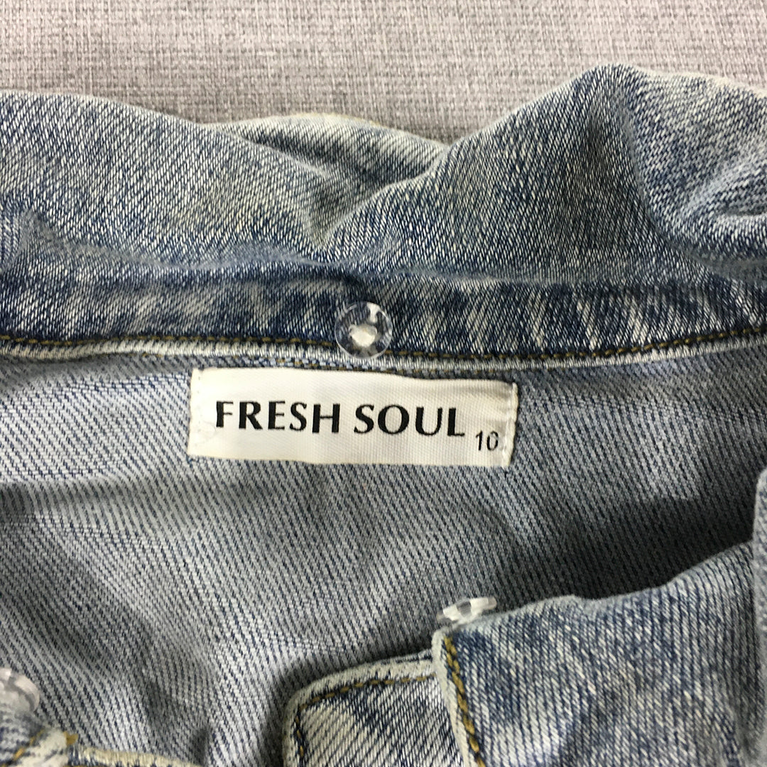 Fresh Soul Womens Jean Jacket Size 10 Blue Button Up Denim Pockets