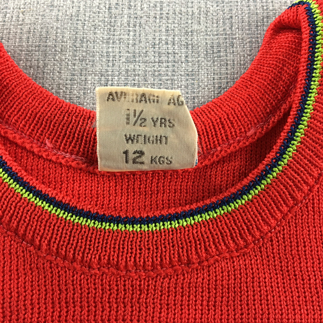 Vintage 90s Marquise Baby Knit Vest Size 1 (12 - 18 Months) Red Apple Jumper