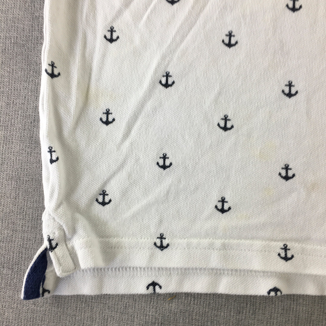 H&M Baby Boys Polo Shirt Size 2 Toddler White Anchor Pattern Rugby