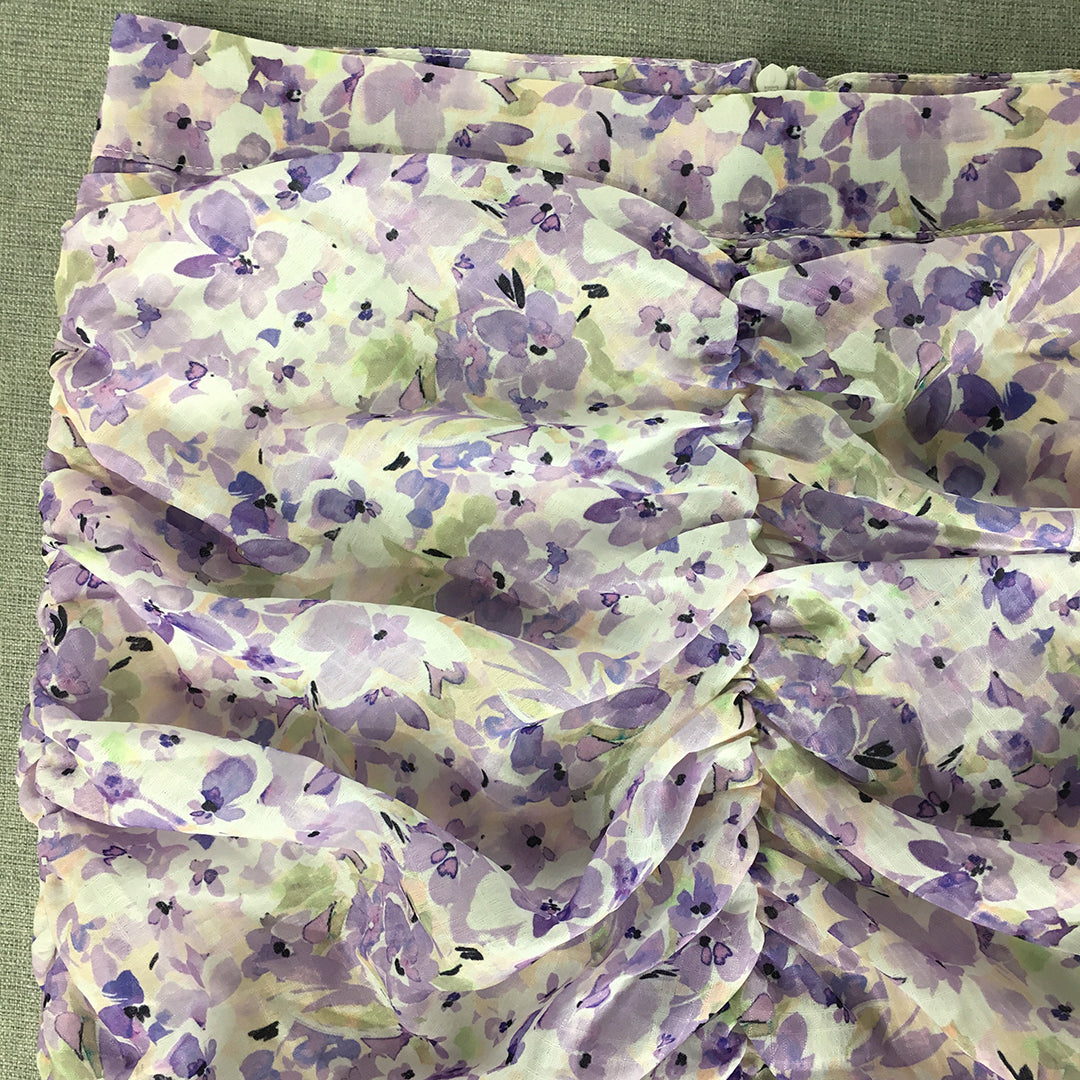 Runaway Heart Womens Ruched Mini Skirt Size 10 Purple White Floral