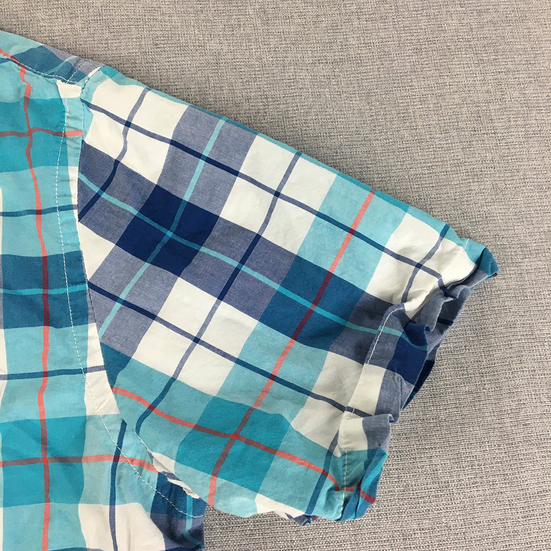 Old Navy Mens Shirt Size M Slim Fit Blue White Checkered Button-Up Collared