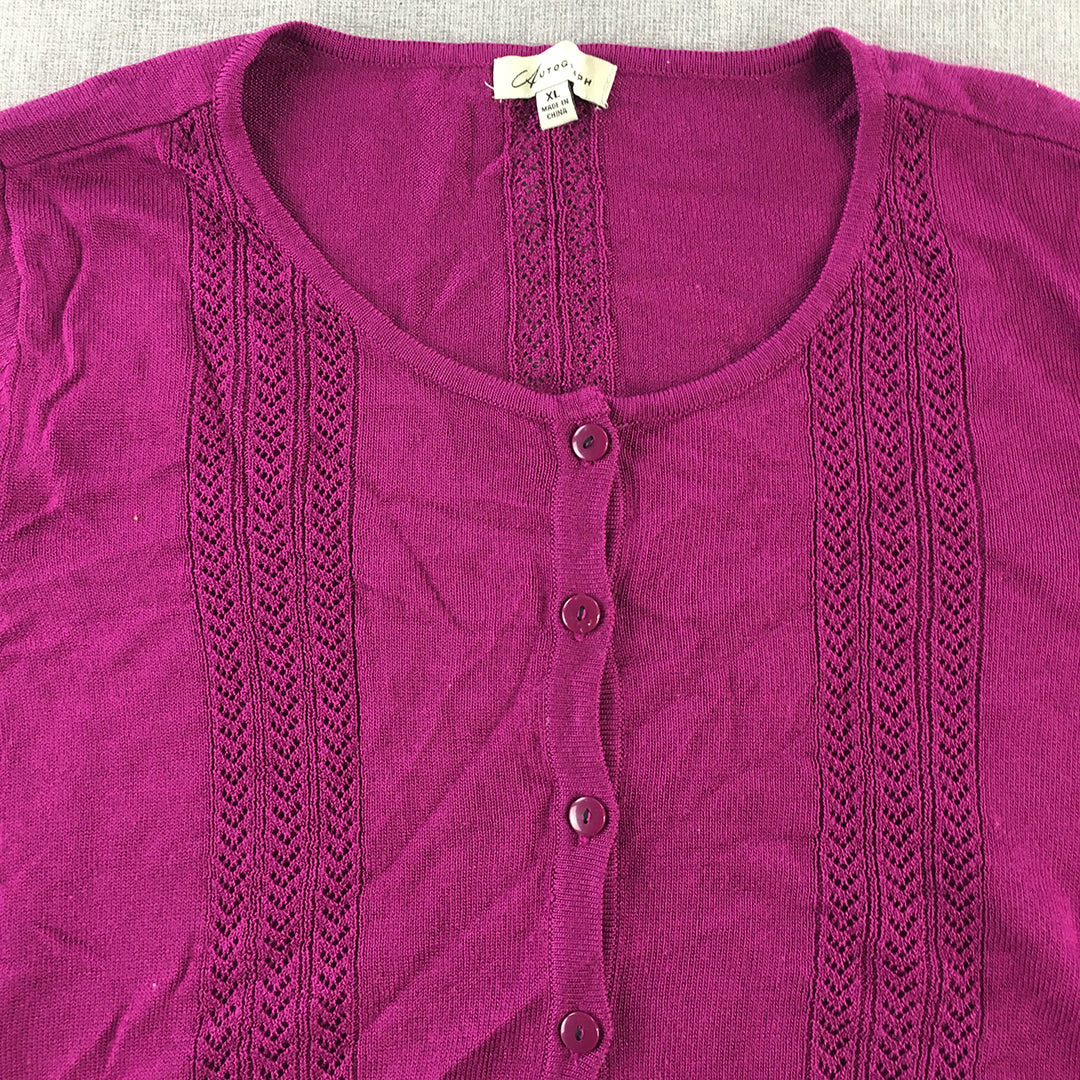 Autograph Womens Cardigan Size XL Purple Button Short Sleeve Knit