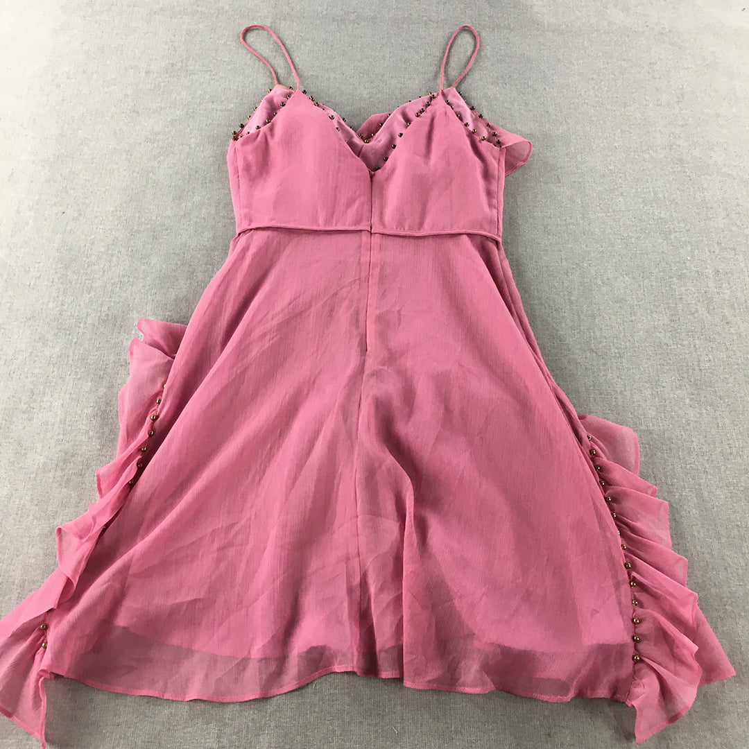 Talulah Womens Mini Dress Size S Pink Frilled Spaghetti Strap A-Line