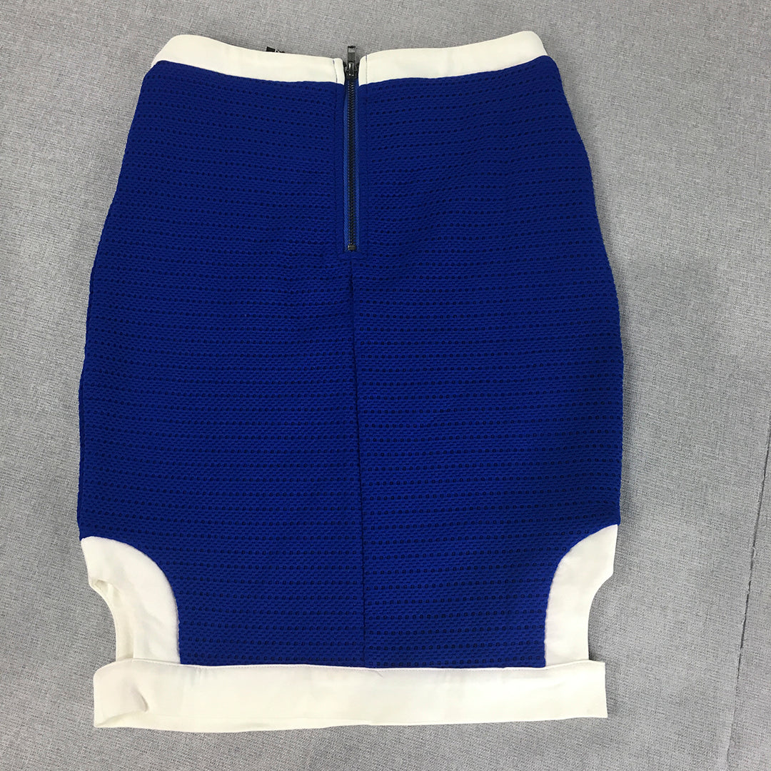 Fresh Soul Womens Pencil Skirt Size 6 Blue White Knit Straight