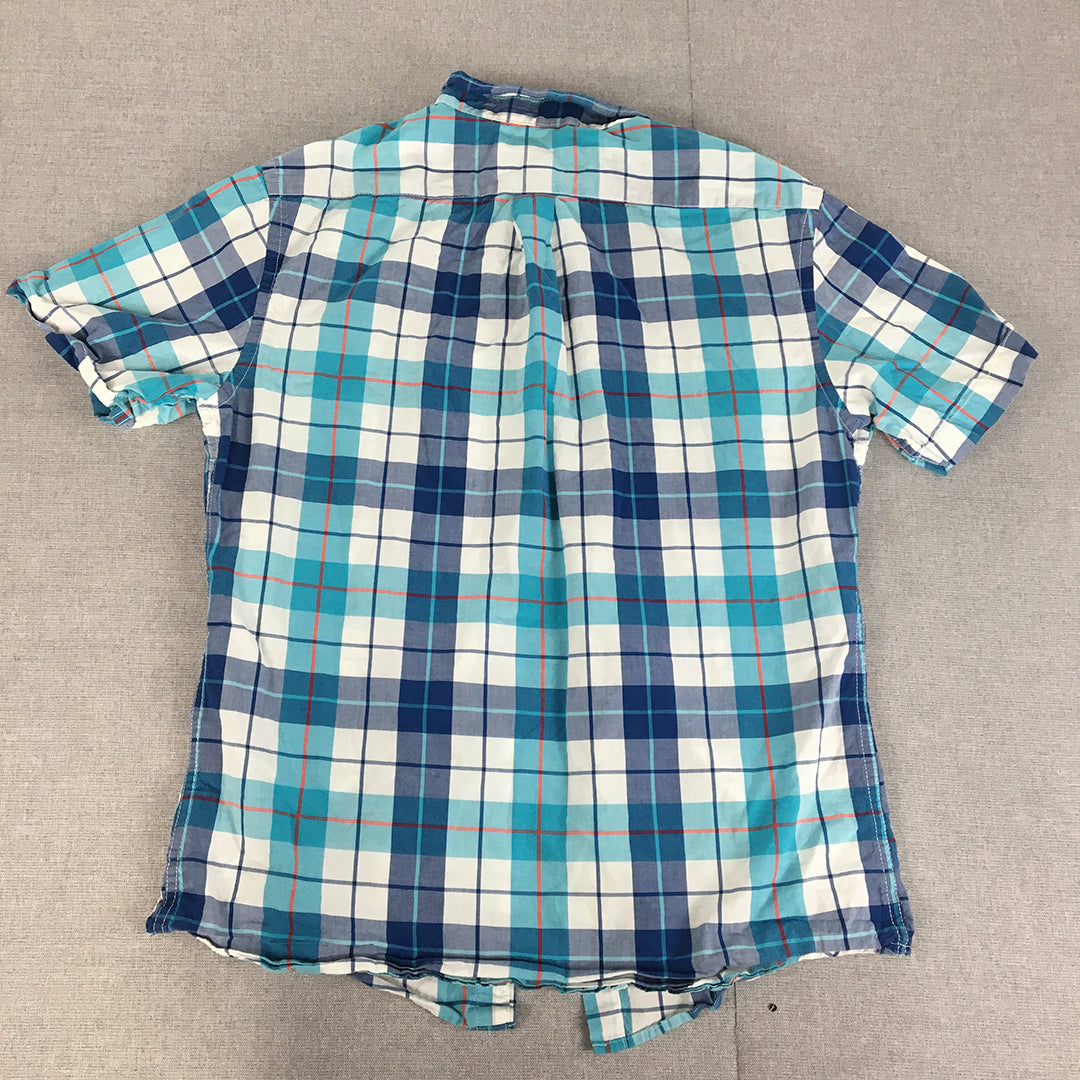 Old Navy Mens Shirt Size M Slim Fit Blue White Checkered Button-Up Collared