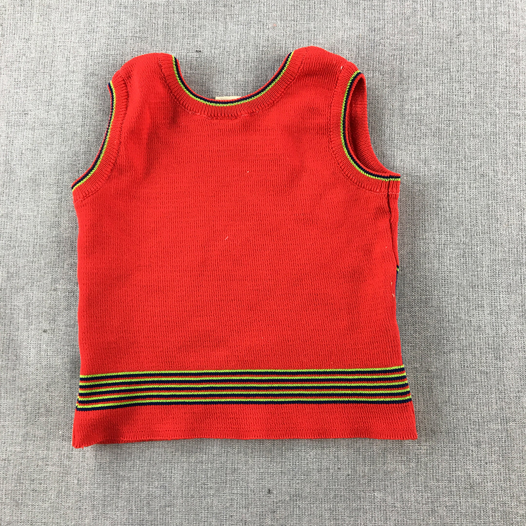 Vintage 90s Marquise Baby Knit Vest Size 1 (12 - 18 Months) Red Apple Jumper