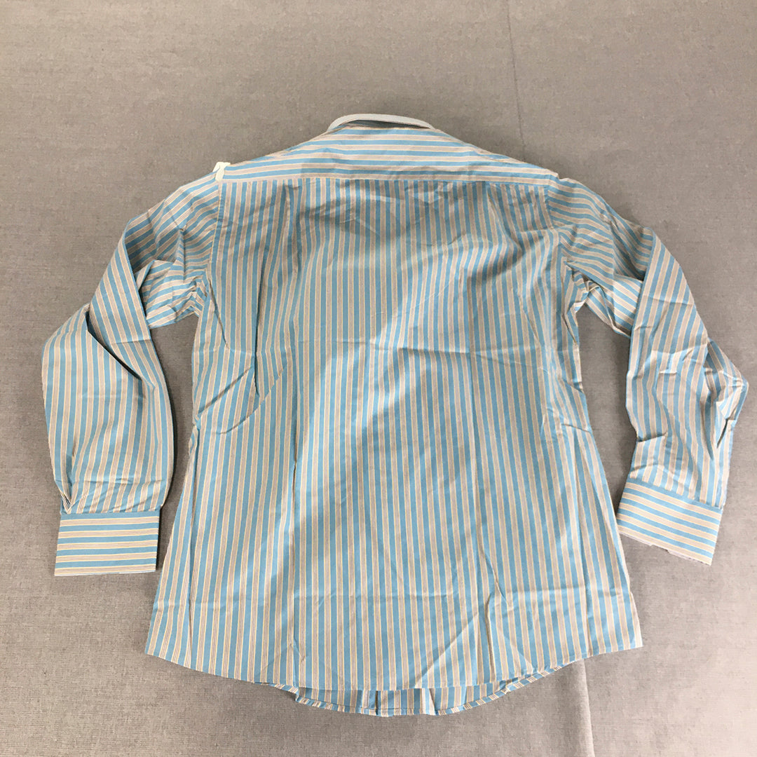 NEW Cambridge Mens Shirt Size S Blue Yellow Striped Button-Up Collared