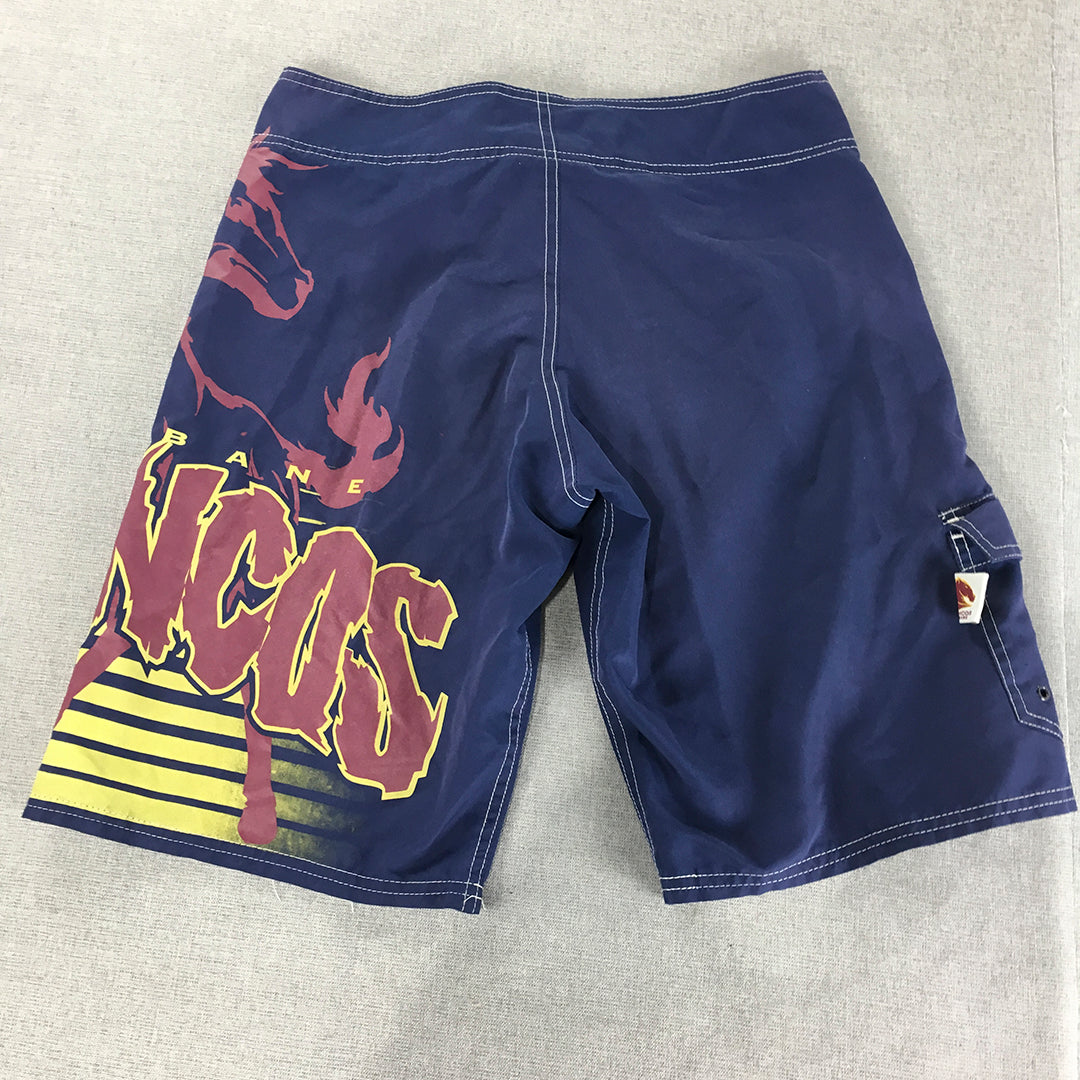 Brisbane Broncos Kids Boys Board Shorts Size 14 Yrs Blue NRL Surf Swim Boardies