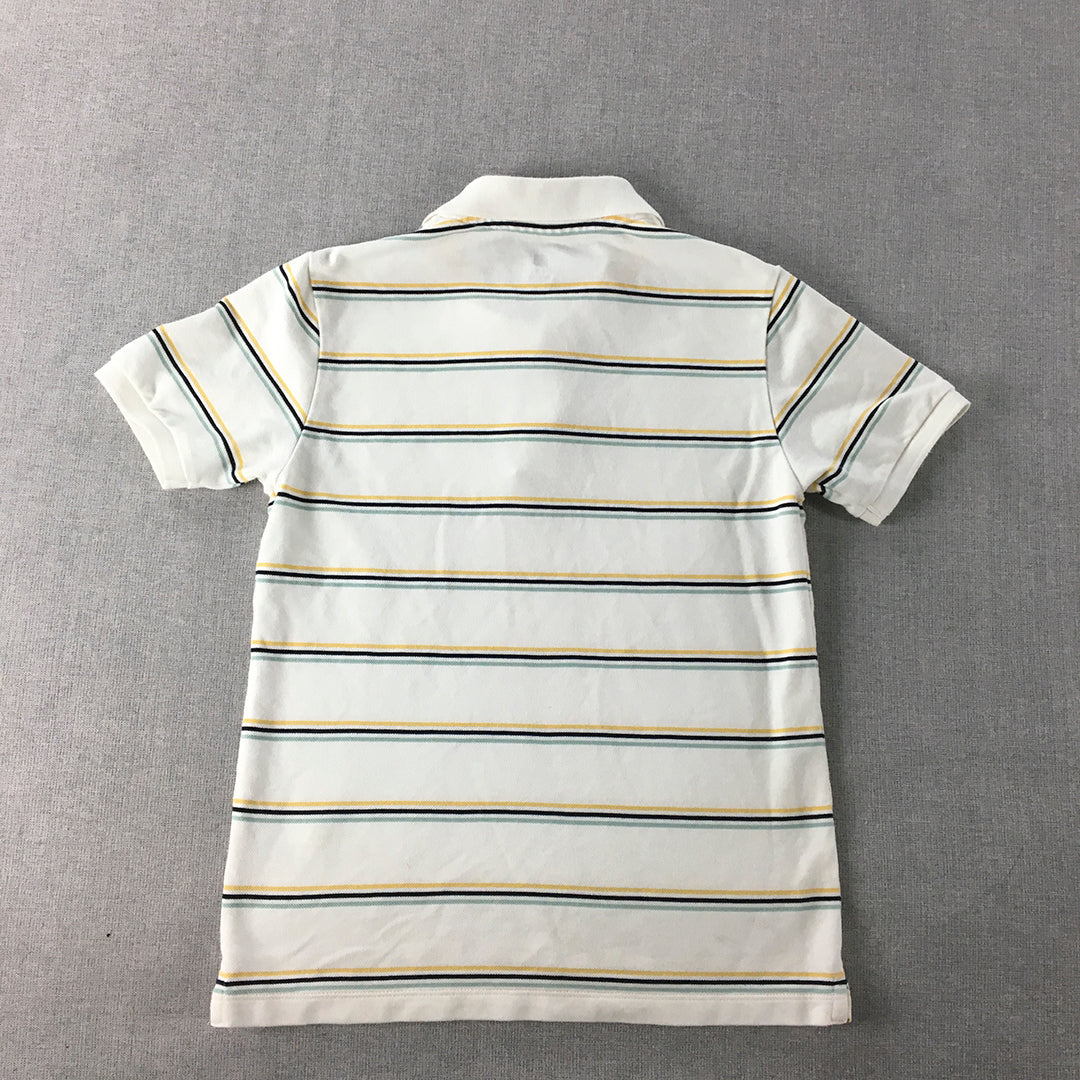 Uniqlo Kids Boys Polo Shirt Size 9 - 10 Years White Striped Collared Rugby