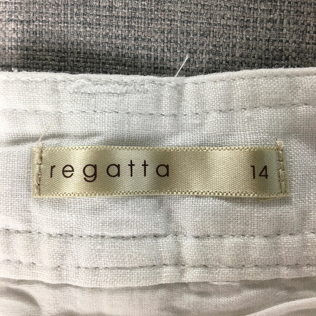 Regatta Womens Linen Midi Skirt Size 14 White Pockets A-Line