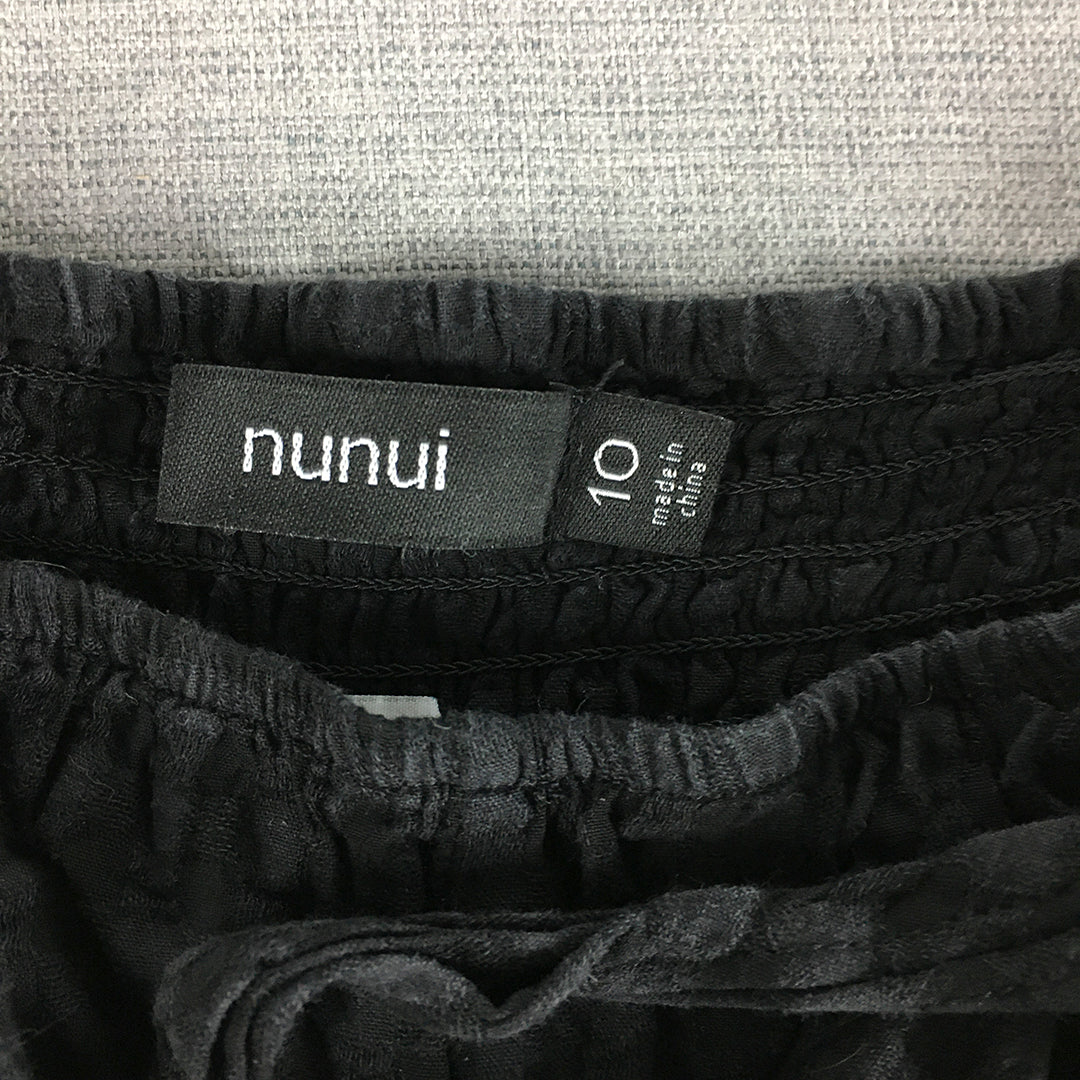 Nunui Womens Shorts Size 10 Black Checkered Elastic Waist