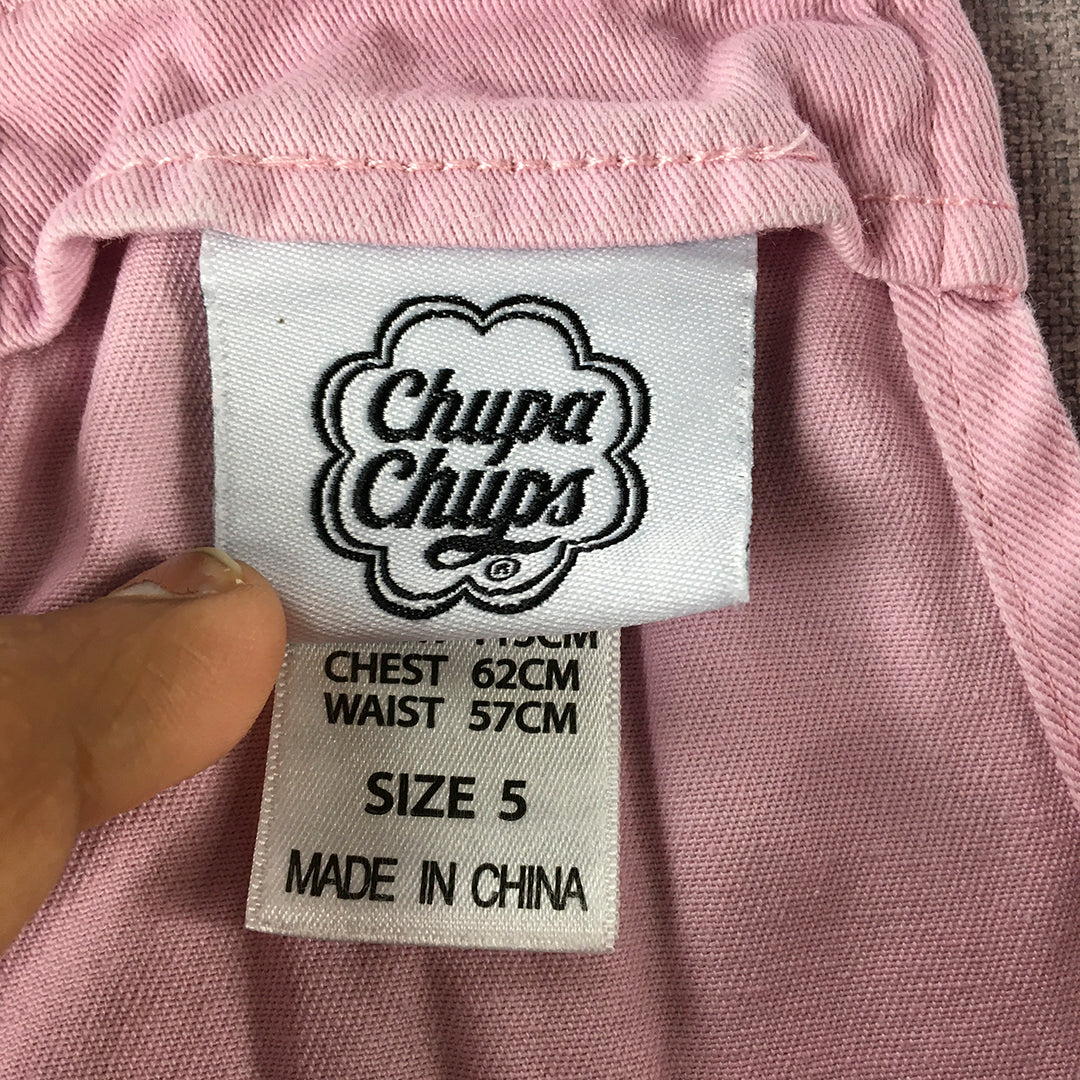 Chupa Chups Kids Girls Overalls Top Size 5 Pink Denim Suspenders Pockets