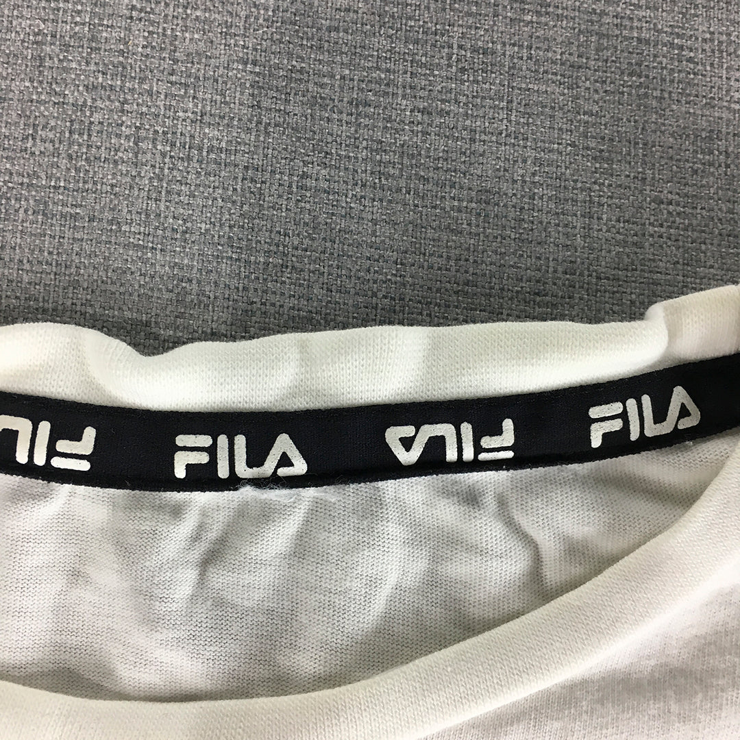 FILA Womens T-Shirt Size M White Logo Short Sleeve Crew Neck Top