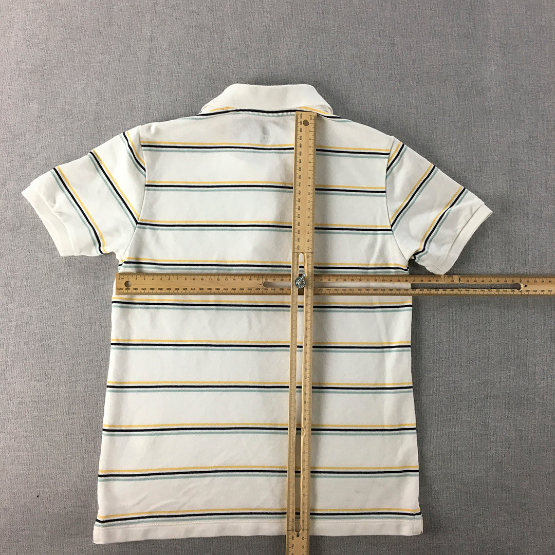 Uniqlo Kids Boys Polo Shirt Size 9 - 10 Years White Striped Collared Rugby