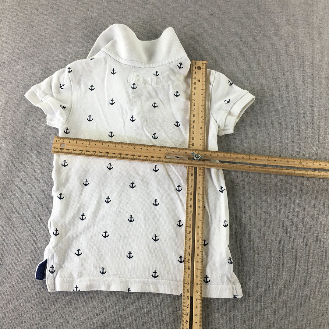 H&M Baby Boys Polo Shirt Size 2 Toddler White Anchor Pattern Rugby