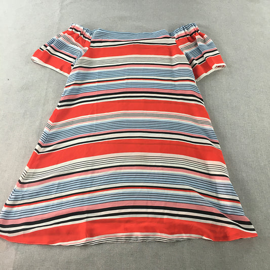 Caroline Morgan Womens A-Line Mini Dress Size 12 Red Striped Off The Shoulder