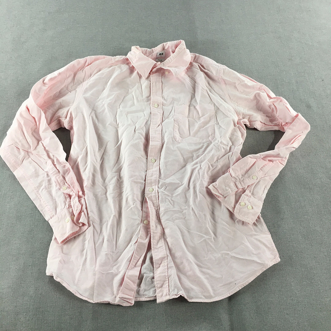 Uniqlo Mens Shirt Size L Slim Fit Pink Long Sleeve Button-Up Collared