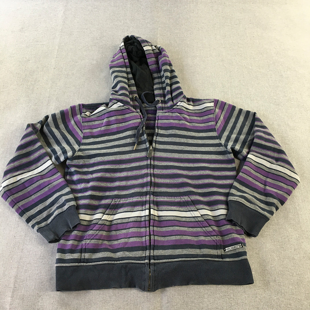 Maui And Sons Womens Hoodie Jacket Size 14 Purple Striped Zip-Up Pockets Coat