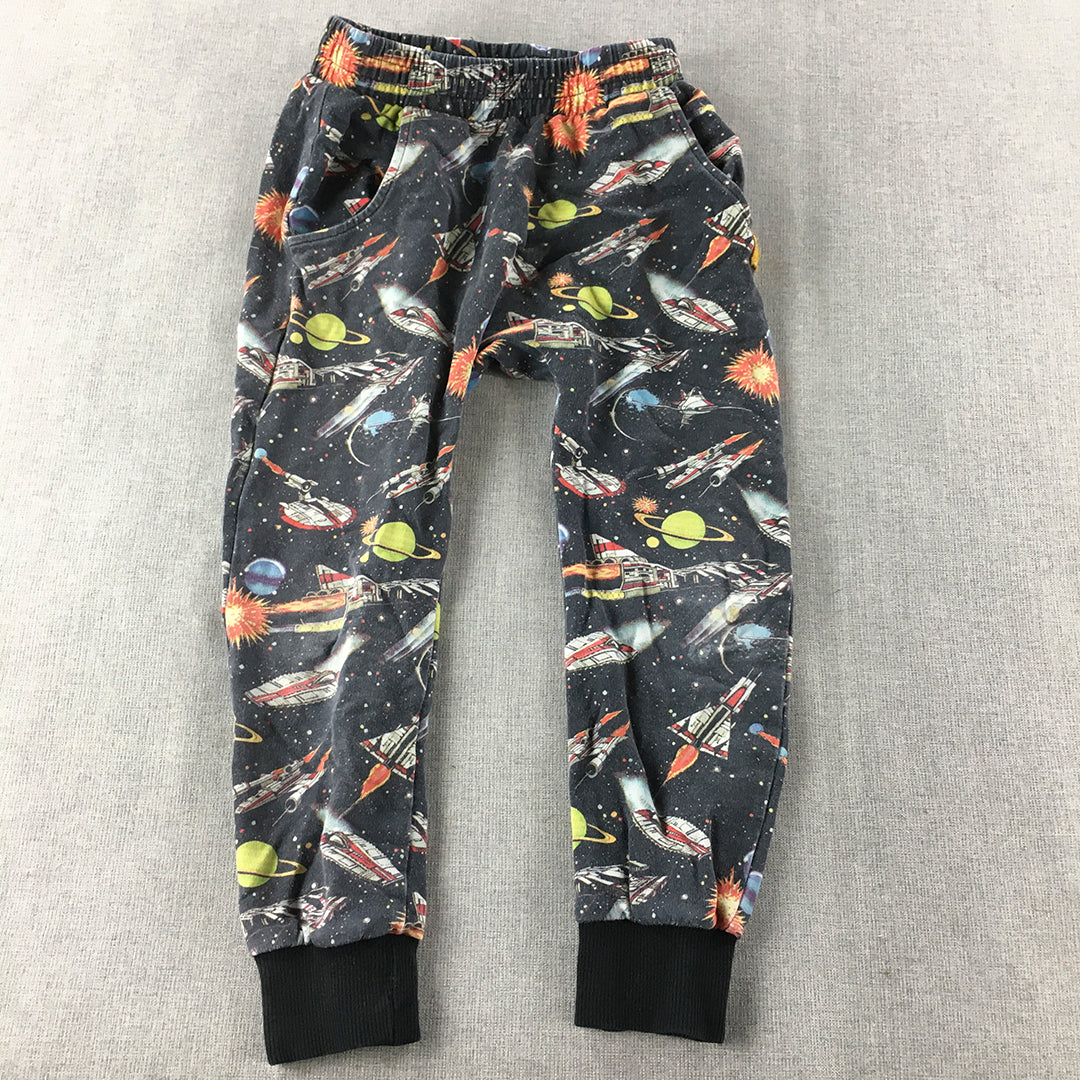 Rock Your Kid Boys Jogger Pants Size 7 Black Space Pattern Tracksuit