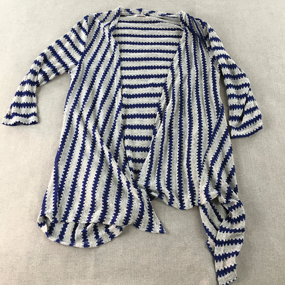 Cocolatte Womens Knit Cardigan Size 14 Grey Blue Striped Open Front