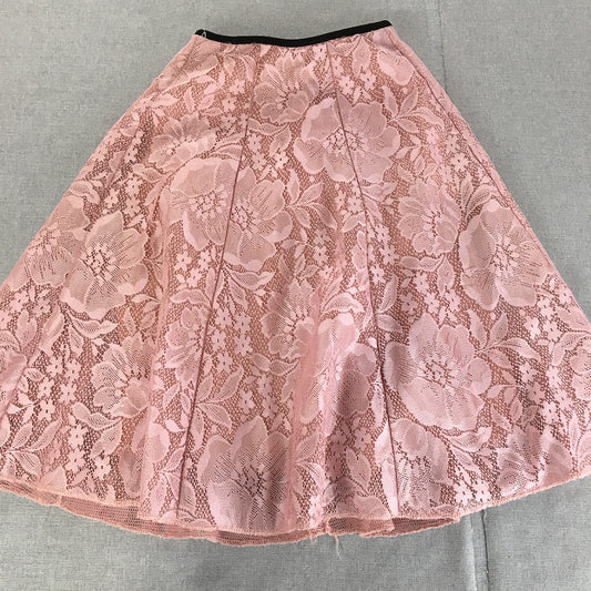 Valleygirl Womens A-Line Skirt Size 8 Pink Floral Lace Midi Elastic Waist