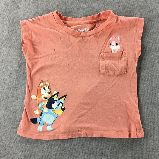 Bluey Kids Girls T-Shirt Size 4 Pink Pocket Short Sleeve Top