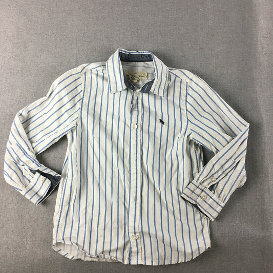 H&M Kids Boys Shirt Size 6 - 7 Years White Striped Long Sleeve Button-Up