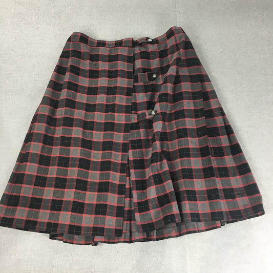 Vintage B&L Womens Skirt Size 36 - 38 (W37) Grey Red Checkered A-Line Button