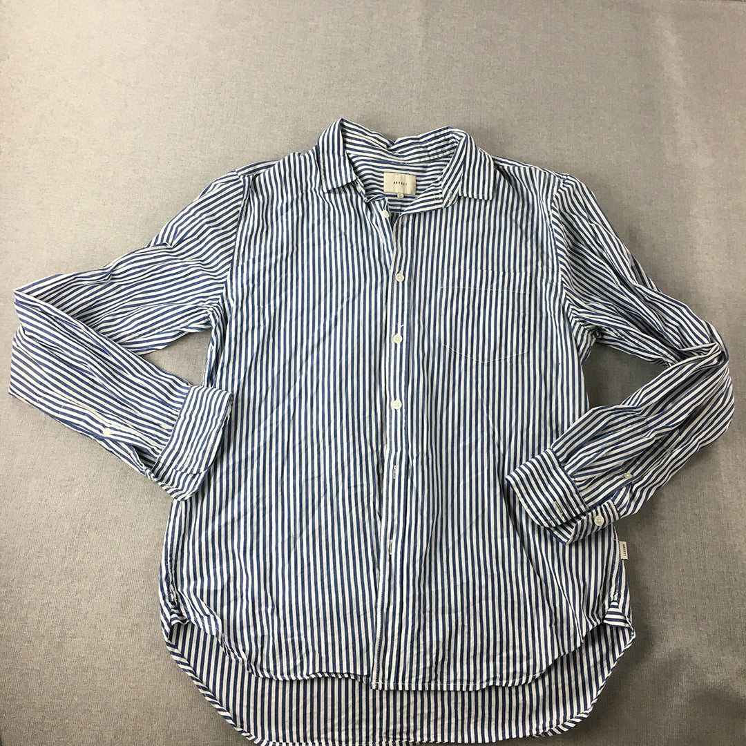 Arvust Mens Shirt Size L Blue White Striped Long Sleeve Button-Up Collared