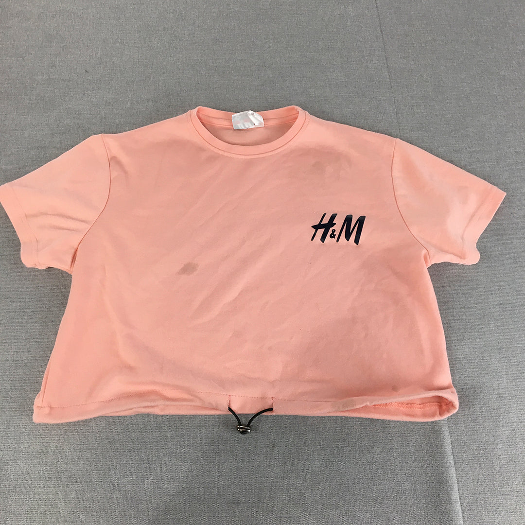 H&M Womens Cropped Top Size M Pink Logo Short Sleeve Crew Neck T-Shirt