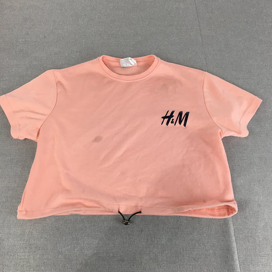 H&M Womens Cropped Top Size M Pink Logo Short Sleeve Crew Neck T-Shirt