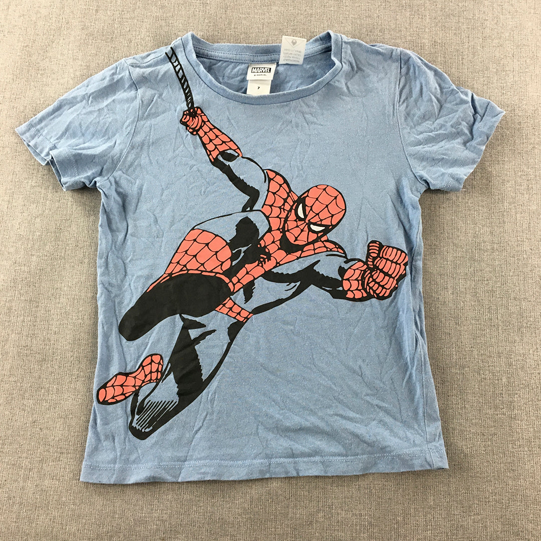 Marvel Spider-Man Kids Boys T-Shirt Size 7 Blue Short Sleeve Top