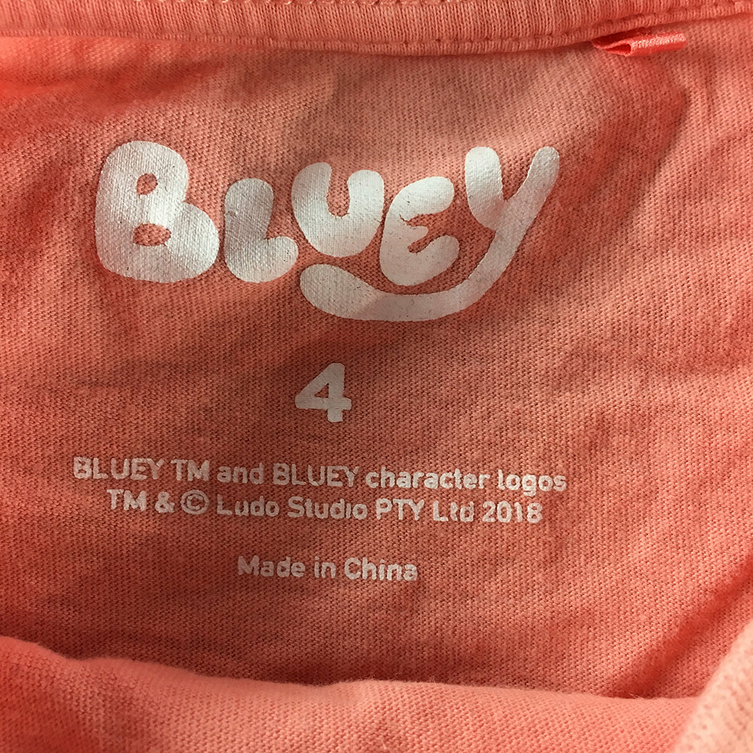 Bluey Kids Girls T-Shirt Size 4 Pink Pocket Short Sleeve Top