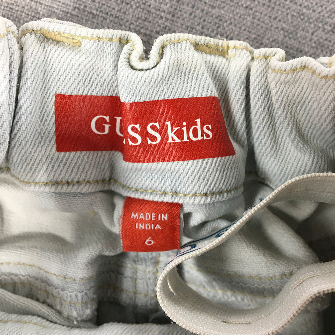 Guess Kids Girls Denim Shorts Size 6 Blue Light Wash Raw Hem