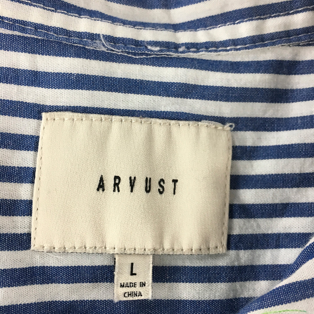 Arvust Mens Shirt Size L Blue White Striped Long Sleeve Button-Up Collared