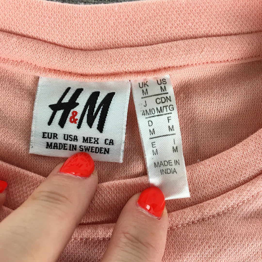 H&M Womens Cropped Top Size M Pink Logo Short Sleeve Crew Neck T-Shirt