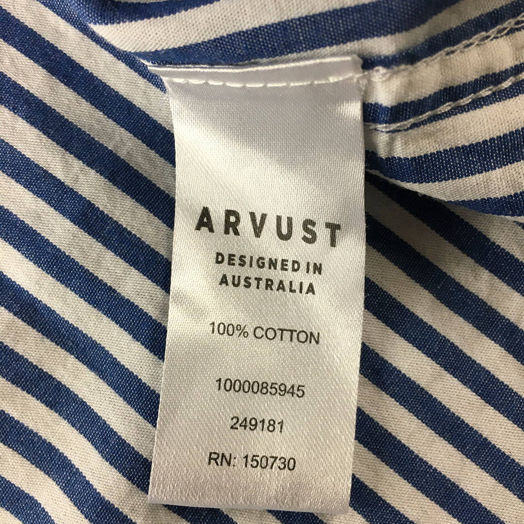 Arvust Mens Shirt Size L Blue White Striped Long Sleeve Button-Up Collared