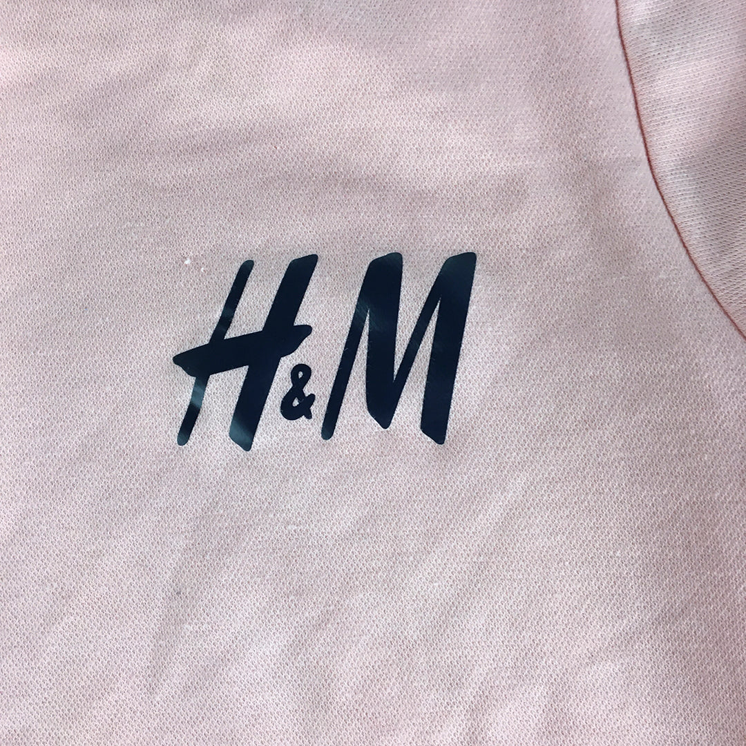 H&M Womens Cropped Top Size M Pink Logo Short Sleeve Crew Neck T-Shirt