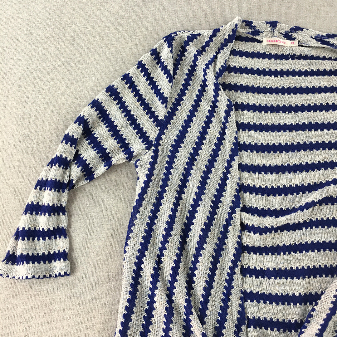 Cocolatte Womens Knit Cardigan Size 14 Grey Blue Striped Open Front